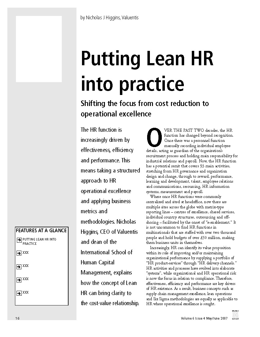 Strategic HR Review - Putting Lean HR into Practice
